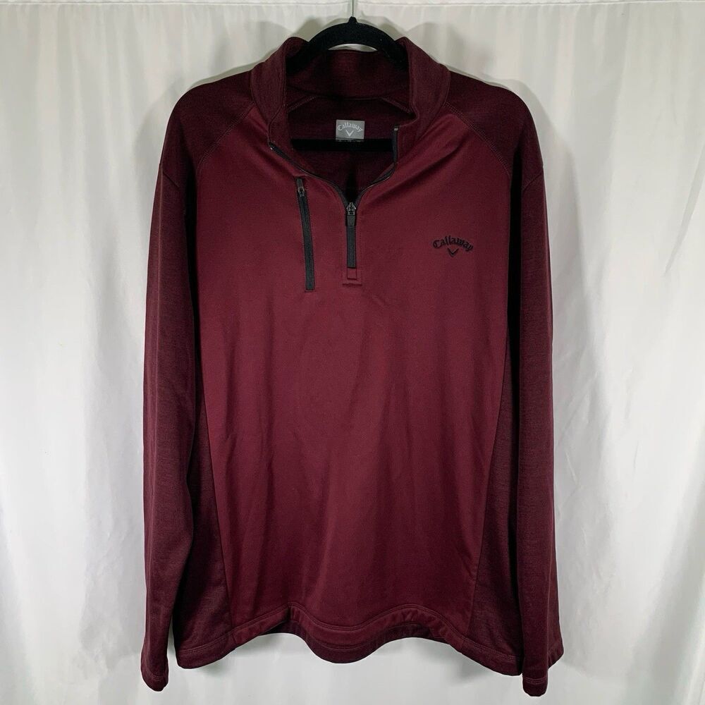 Callaway Golf Sweater Men's XL Red 1/4 Zip Pullover Zip Pocket Long Sleeve